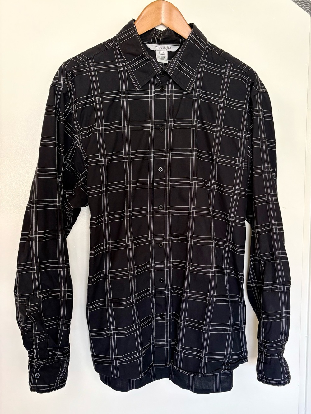 mac & jac Black Windowpane Button-Down Shirt, L